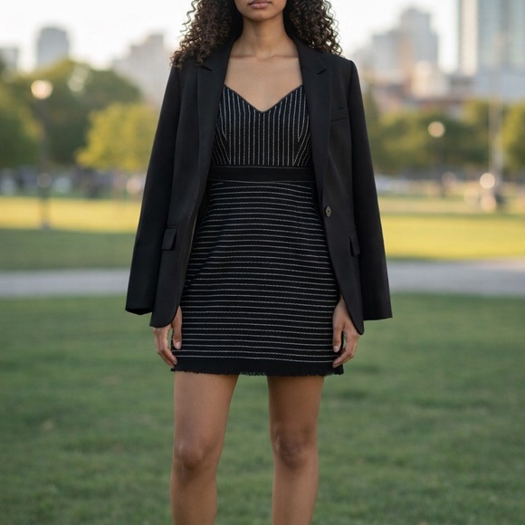 Derek Lam 10 Crosby Black Striped Bodycon Knit Dress Sleeveless Size 4 - Picture 2 of 6